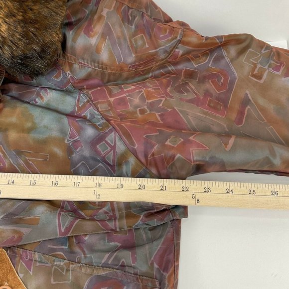 Braefair Coat Womens Sz S Vintage Aztec Retro 90's Leather trim Faux Fur Collar - Picture 4 of 8